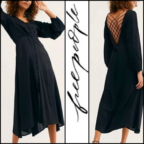 NEW! FREE PEOPLE Later Days Black Midi Dress 4. - Picture 1 of 7
